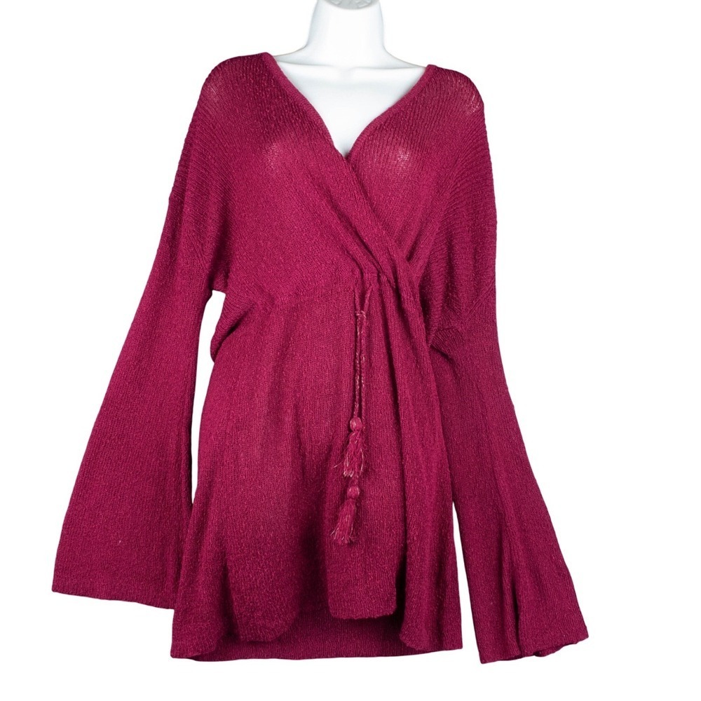 L*Space Womens L Wrap Dress Topanga Swim Cover-Up Boho Bell Sleeve Maroon/Red